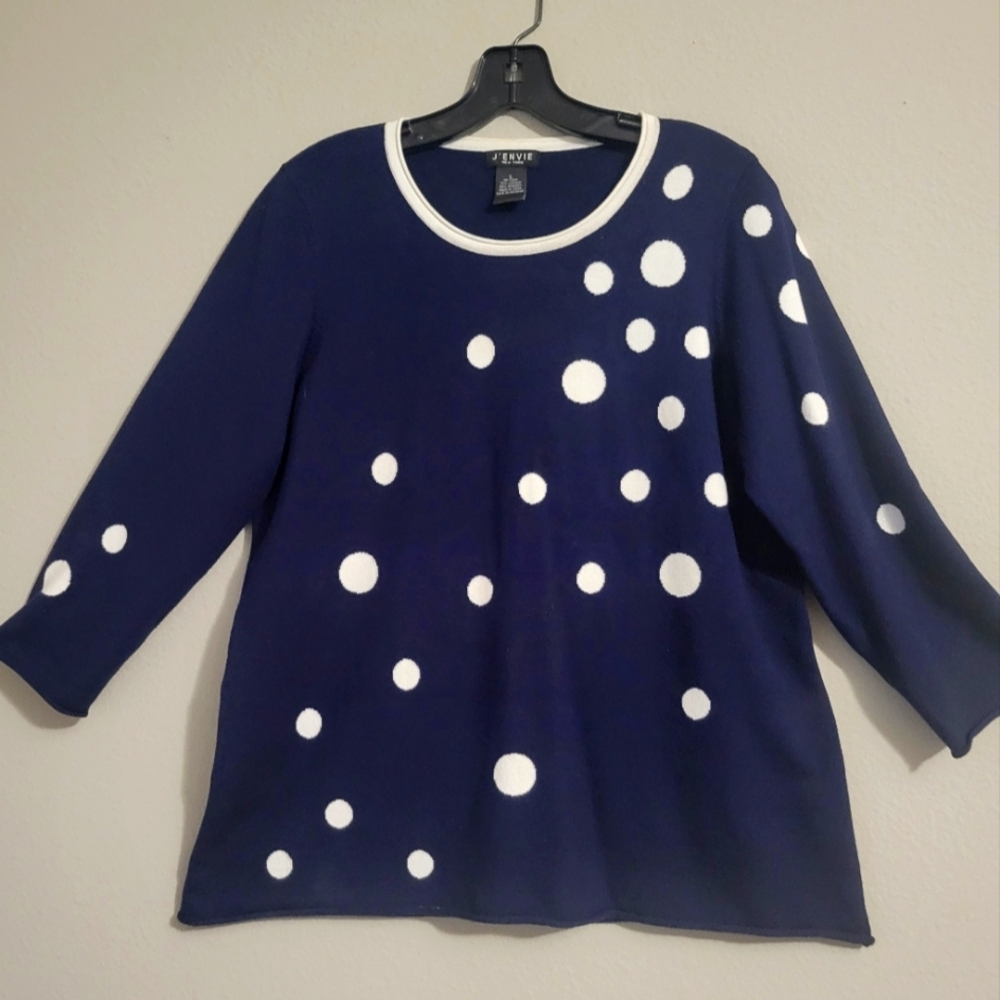 J'Envie New York navy blue polka dot sweater